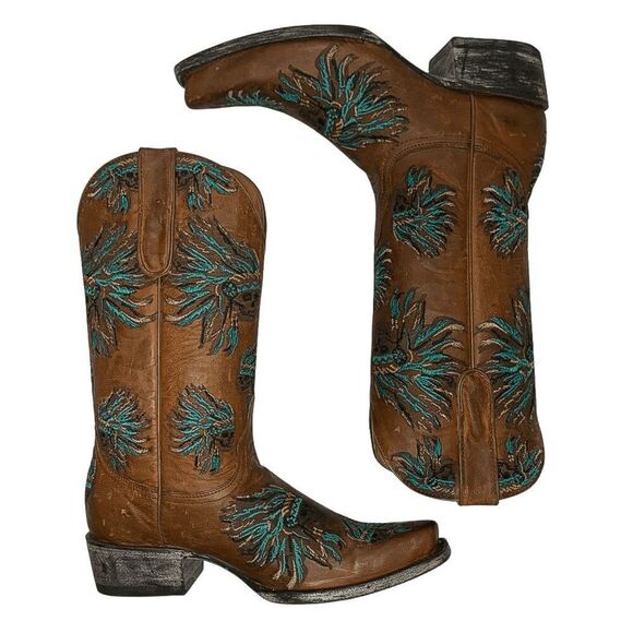 Old Gringo Yippee Ki Yay Cowgirl Boots Leather Skull Headdress Embroidery Size 7 - Picture 5 of 10